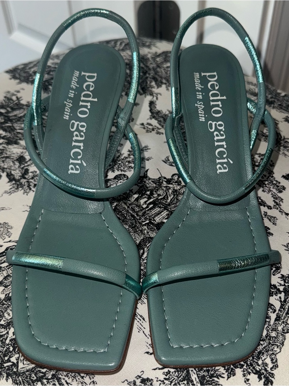 Pedro Garcia Teal Strappy Square-Toe Sandals Ilona Two Tone
